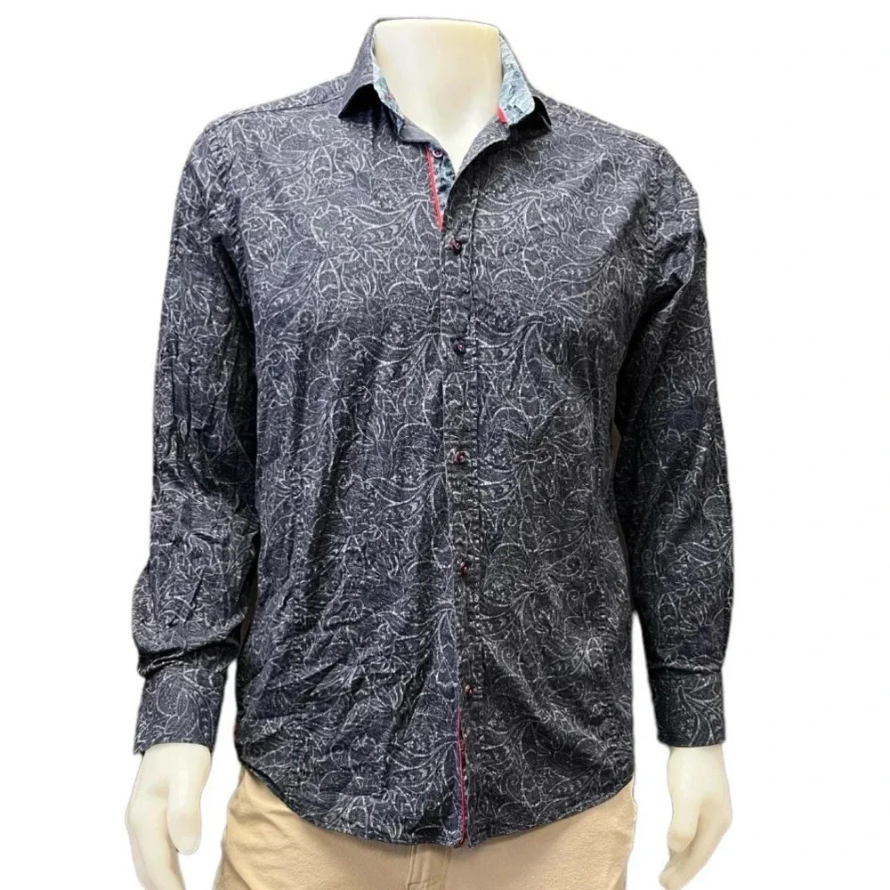 Daniel Hechter Blue Printed Long Sleeve Button Down Dress Shirts Size Large